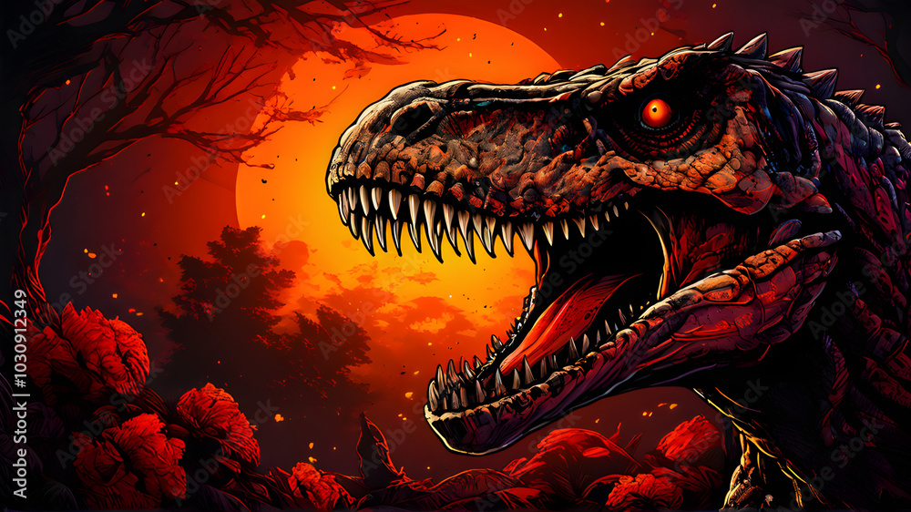 Tyrannosaurus rex T-rex dinosaur roaring Prehistoric Extinct Wildlife Carnivore Dino Monster Natural Reptile Cartoon Illustration Tyrannosaurus rex T-rex dinosaur roaring Prehistoric Extinct Wildlife Carnivore Dino Monster Natural Reptile Cartoon Illustration