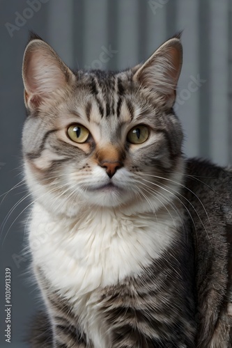 A cute and beautiful cat with a scary expression when angry and cold eyes, generative ai