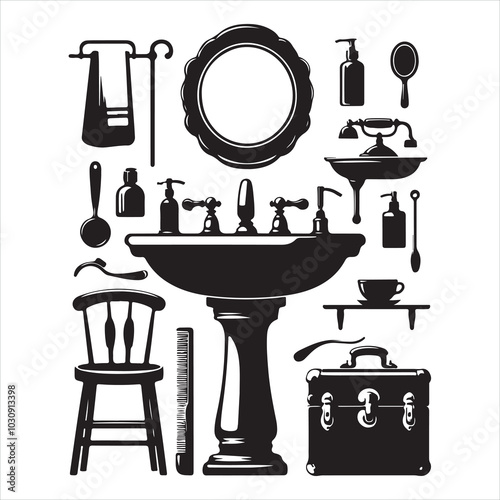 Bathroom sink tap silhouette on white background
