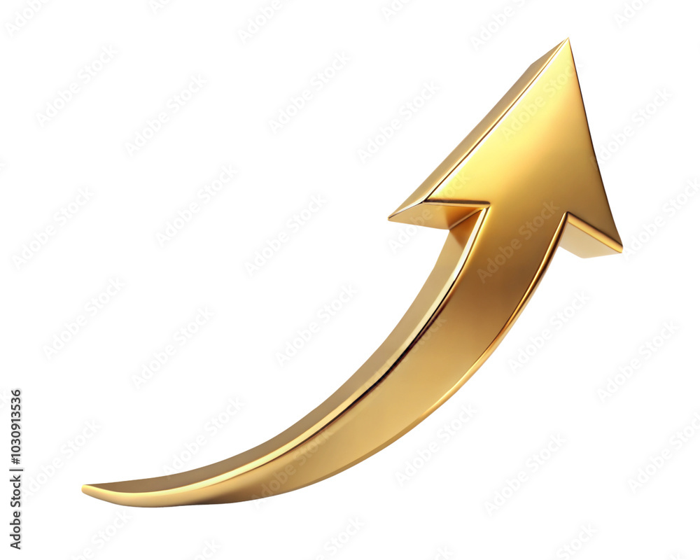 Golden Upward Arrow Symbolizing Growth and Success, isolated on white transparent background, png element Golden Upward Arrow Symbolizing Growth and Success, isolated on white transparent background, png element
