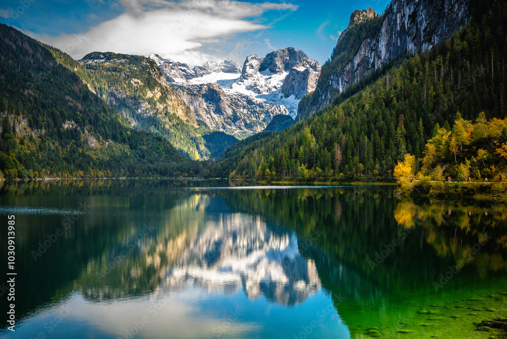 View on Dachstein from Vorderer Gosausee