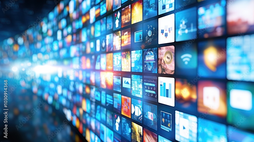 Abstract Digital Wall of Colorful Screens and Data Displays Abstract Digital Wall of Colorful Screens and Data Displays
