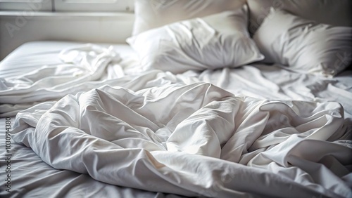 Wallpaper Mural Depth of field image showing messy white bedding sheet and pillow background Torontodigital.ca