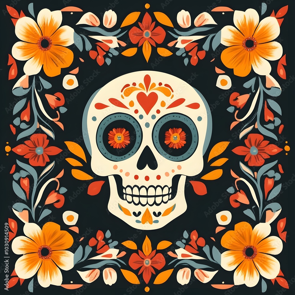 Day of the dead Seamless pattern skull and floral ornament with halloween illustration Background,generative ai Day of the dead Seamless pattern skull and floral ornament with halloween illustration Background,generative ai