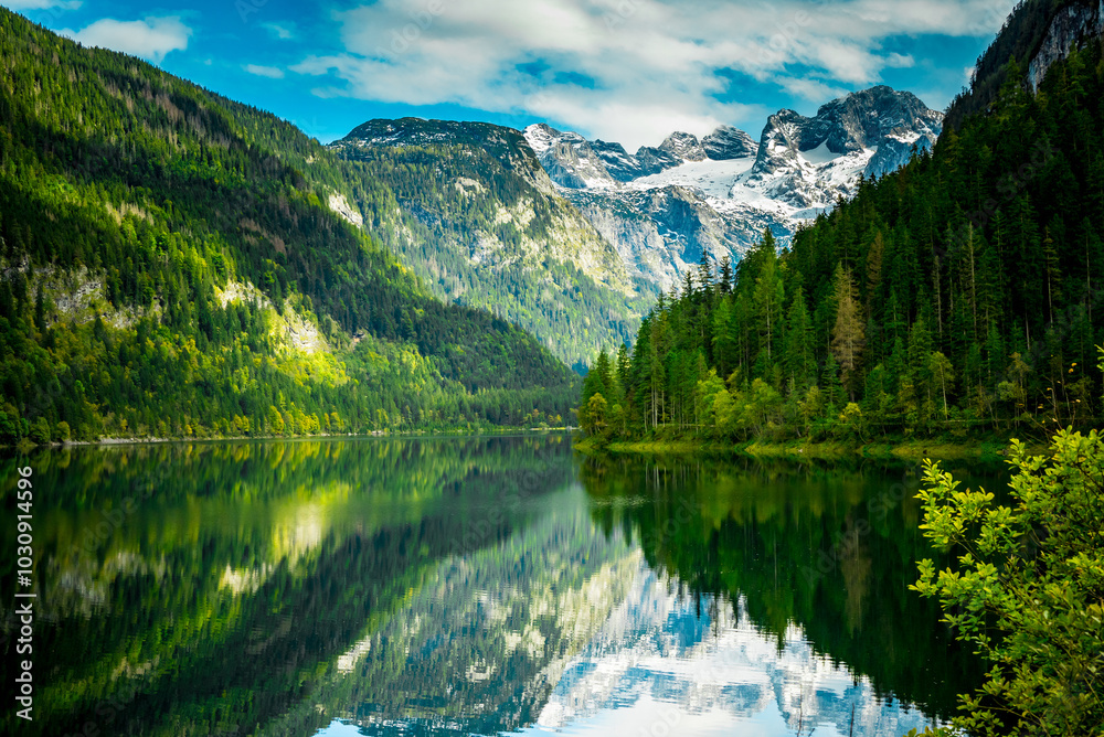 View on Dachstein from Vorderer Gosausee