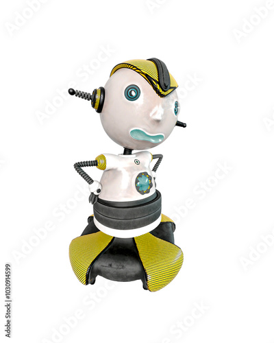 float robot is waiting an agry on white background in side view photo