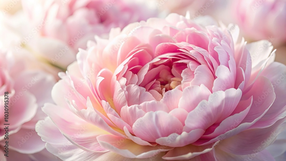 Extreme close-up shot of a beautiful light pink peony flower Extreme close-up shot of a beautiful light pink peony flower