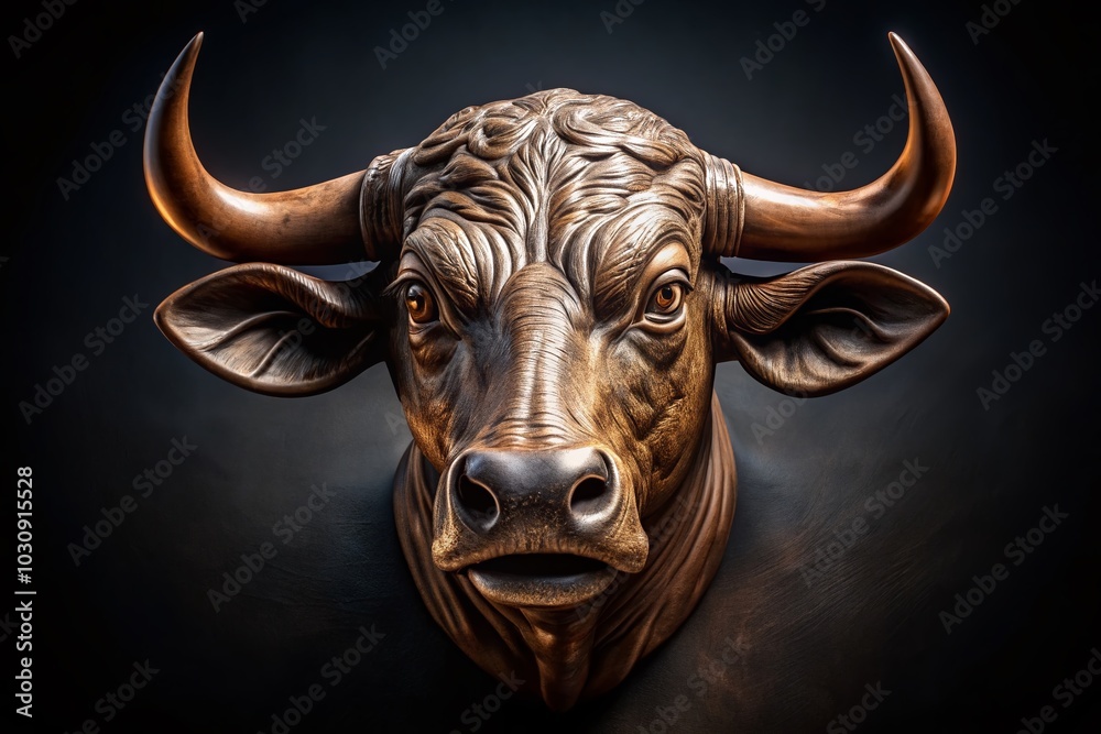 Naklejka premium Stunning Bulls Head Product Photography on Black Background for Home Decor and Art Enthusiasts