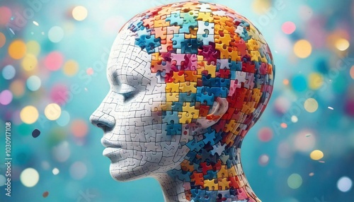 Menschliche Kopf mit Puzzle teilen gefüllt. 