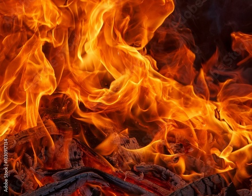 fuego y  llamas durante un incendio