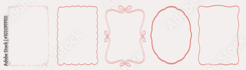 Vintage frames and borders for greeting cards, wedding and birthday party, picnic invitations in cute minimalist style. Hand drawn line border illustration for social media decoration template.