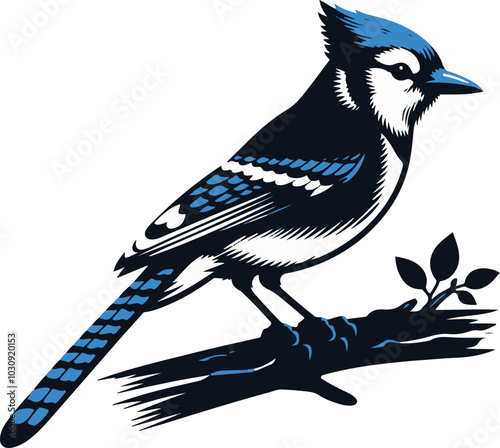 Beautiful Blue Jay Bird vector silhouette photo