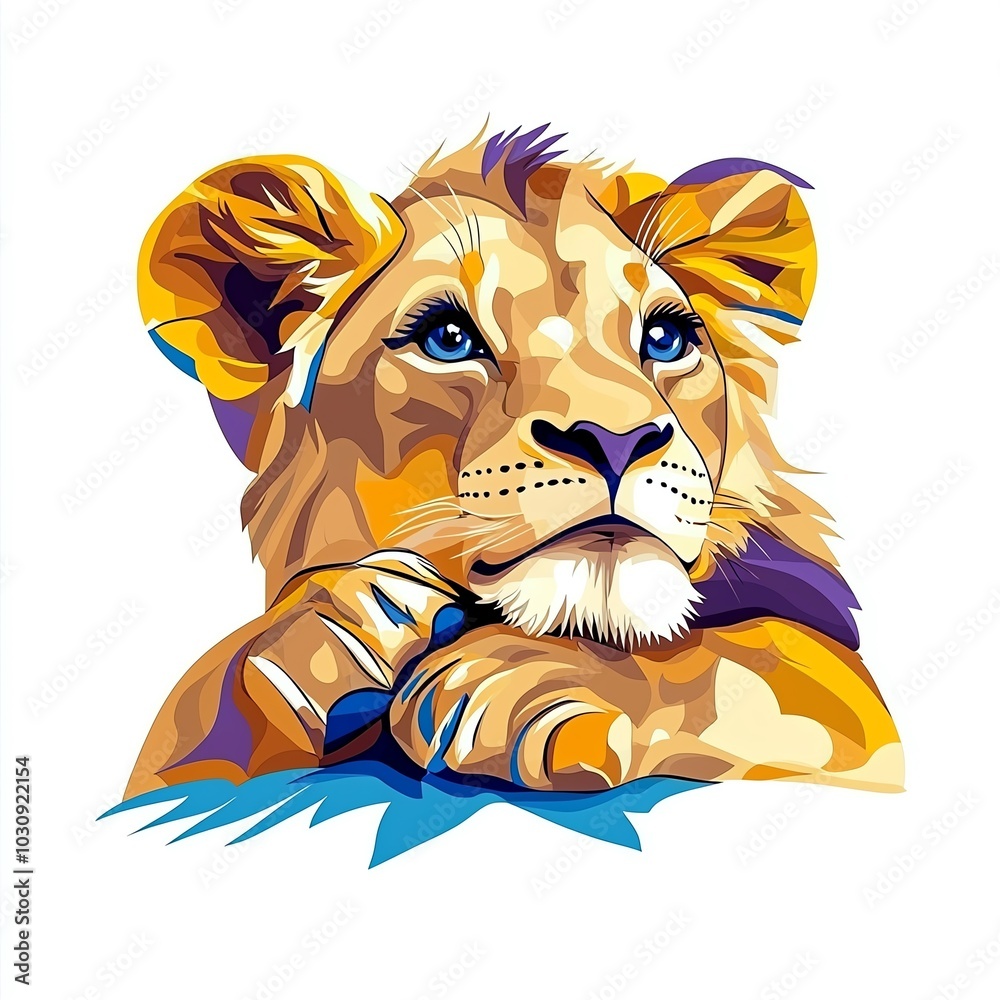 Illustration cute cartoon lion cub with blue eyes. Illustration cute cartoon lion cub with blue eyes.