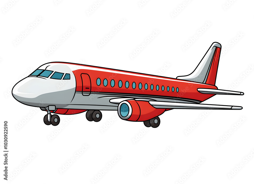 Cartoon-Passagierflugzeug in Rot und Weiß (KI generiert) Cartoon-Passagierflugzeug in Rot und Weiß (KI generiert)