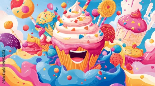 Whimsical winner celebrates victory with dessertinspired pop art style photo