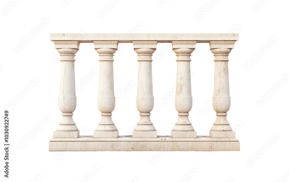 Naklejka premium Marble balustrade with elegant columns, white isolate background. Transparent background.