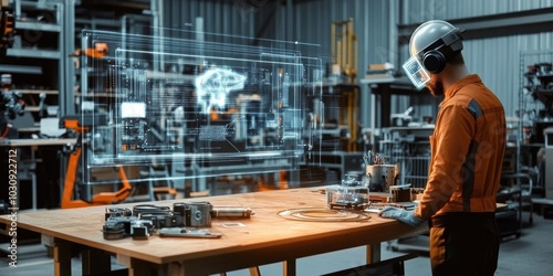  AR Training Module with Digital Diagrams Overplayed on Workbench for Technical Task Instructions photo