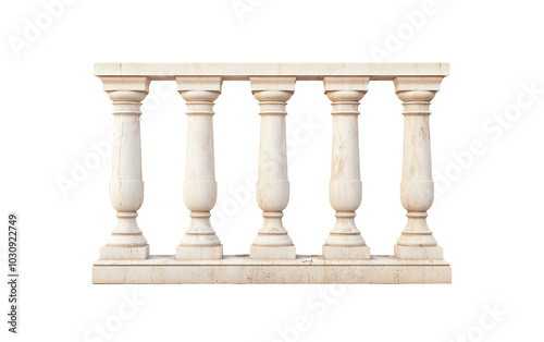 Marble balustrade with elegant columns, white isolate background. Transparent background.
