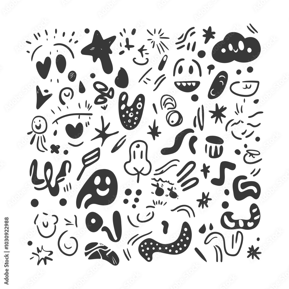 Hand Drawn Abstract Shapes and Faces Pattern Hand Drawn Abstract Shapes and Faces Pattern