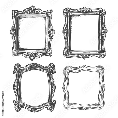 Four Ornate Hand Drawn Picture Frames