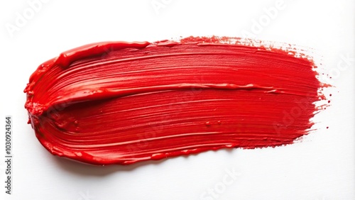 High angle view of thick red paint stroke isolated on white background