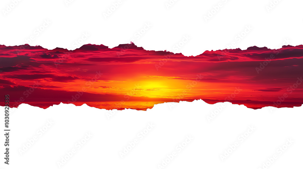Stunning sunset with vibrant red and orange hues over the horizon. Transparent background. Stunning sunset with vibrant red and orange hues over the horizon. Transparent background.