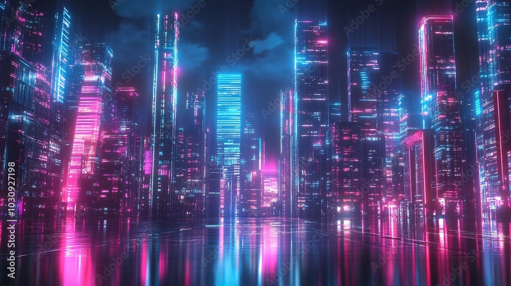 custom made wallpaper toronto digitalNeon Cityscape at Night