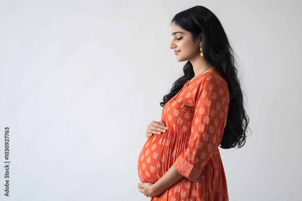 Obraz premium Portrait of a beautiful young Indian pregnant woman