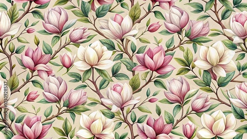 Magnolia flower vintage wallpaper pattern