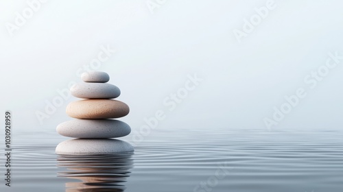 Tranquil Zen Setting with Pebbles and Flowing Water