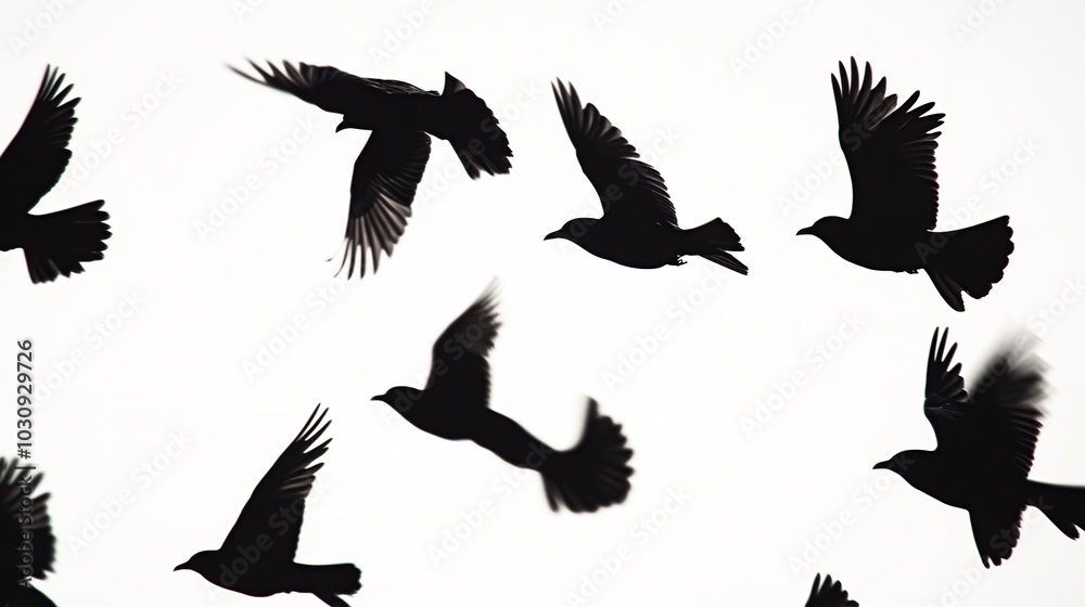 Silhouette of a group or flying birds on a white background Silhouette of a group or flying birds on a white background