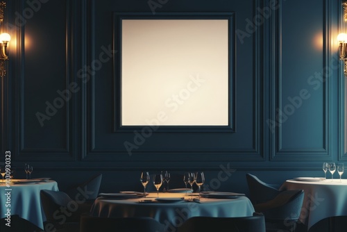Elegant Dining Room with Blank Frame Wall Display Mockup