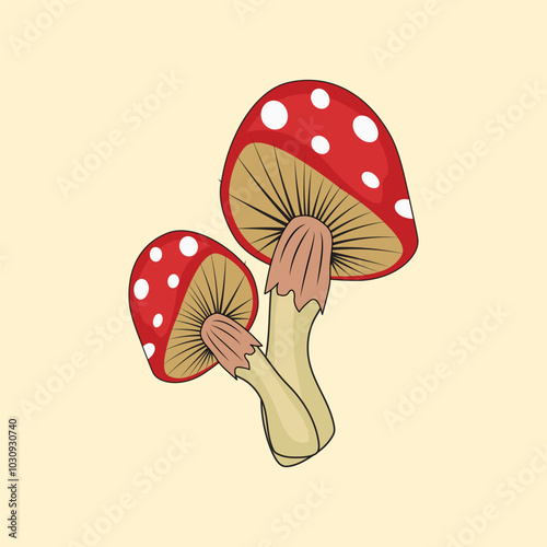 Vintage mushroom vector, Mushroom icon or logo illustration, Mushrooms in a forest clearing. A mushroom vector color image 