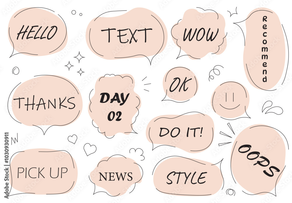 Cloud speech bubbles set. Design element for comics. Communication and discussion, dialogue. Pop up speech bubbles with text. Flat vector collection Cloud speech bubbles set. Design element for comics. Communication and discussion, dialogue. Pop up speech bubbles with text. Flat vector collection