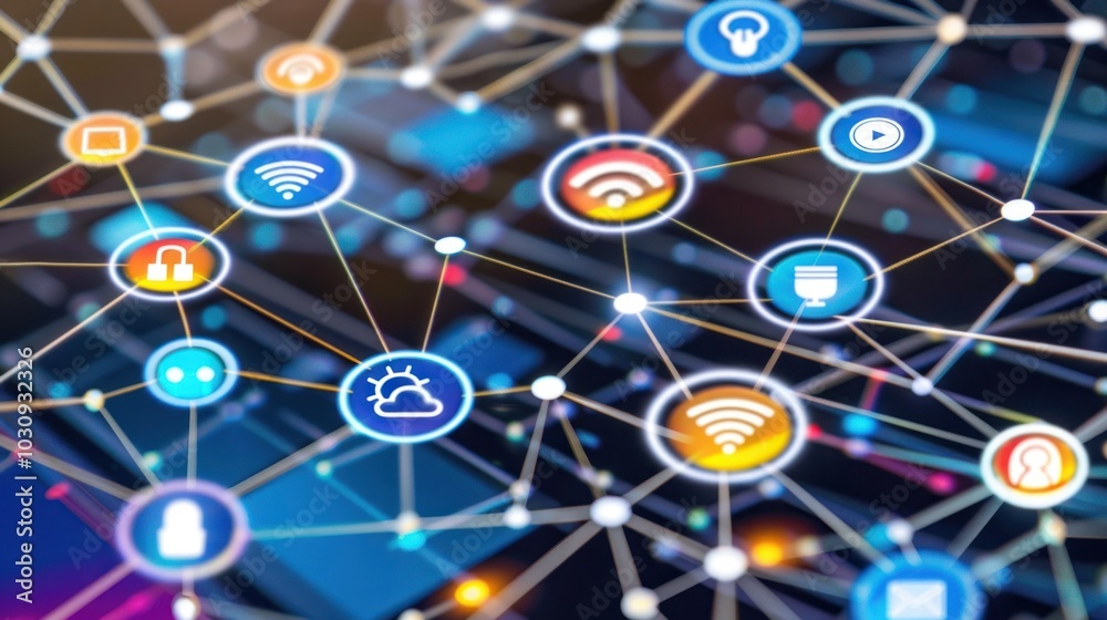 Interconnected Network of Digital Icons and Lines Interconnected Network of Digital Icons and Lines
