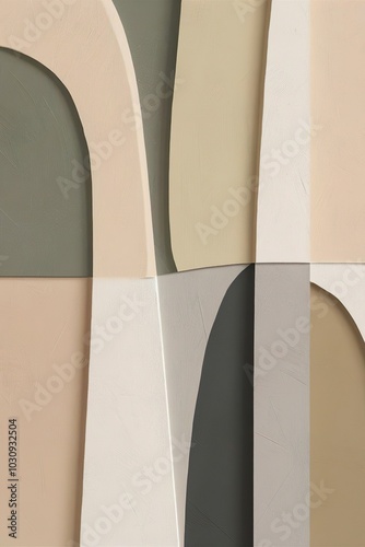 Abstract geometric artwork with overlapping shapes in earth tones, creating a modern minimalist aesthetic. Perfect for contemporary interiors and decor with a neutral, sophisticated vibe.