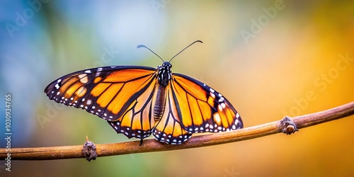 orange monarch butterfly resting on stick