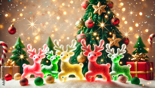 Gummy reindeers near the Christmas Tree