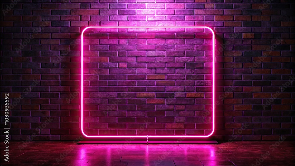 neon pink glowing square stand on brick wall background neon pink glowing square stand on brick wall background
