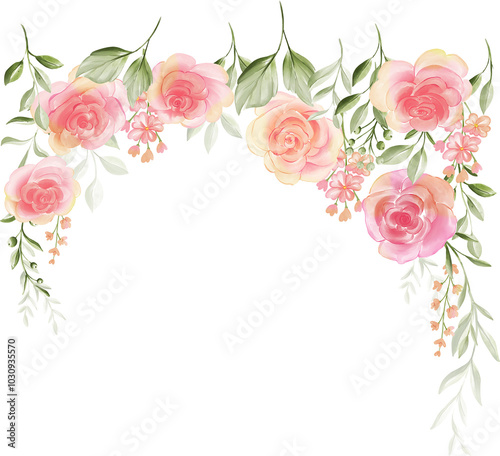 Watercolor Peach Roses & Greenery Arch Frame