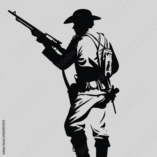 a American civil war soldier vector silhouette, black color silhouette, isolated white background 