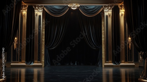 Gold columns on black curtain
