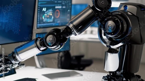 A robotic arm programming itself through AI-guided learning algorithms.