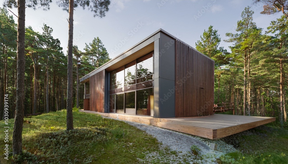 Modern house in forest, 3d render Modern house in forest, 3d render