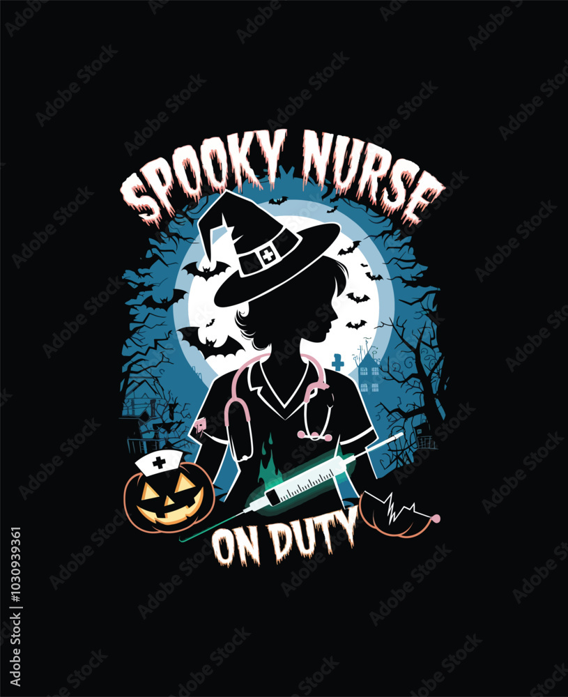 Spooky Nurse Vibes: Witch at Work - A playful design for nurses embracing the Halloween spirit, Vector T-shirt, Vector Illustration