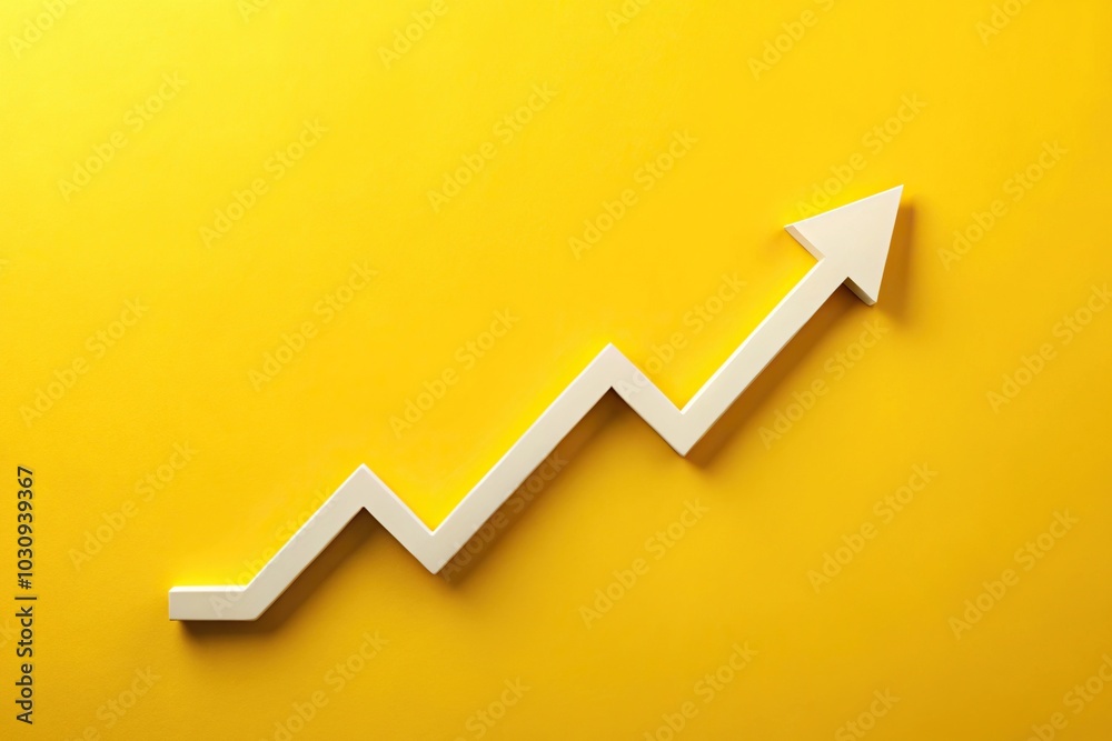 Reflected growth trend with upward arrow on yellow background Reflected growth trend with upward arrow on yellow background