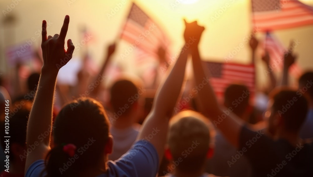 Background of crowd at political rally in the United States rising ...