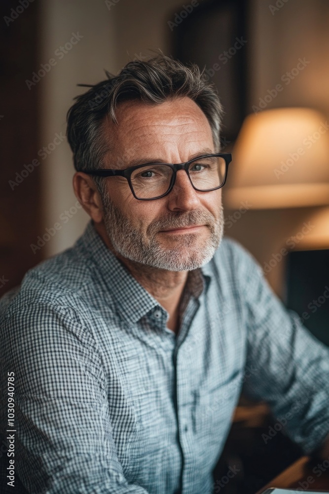 Man wearing glasses at desk Man wearing glasses at desk