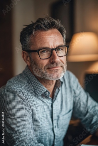 Man wearing glasses at desk