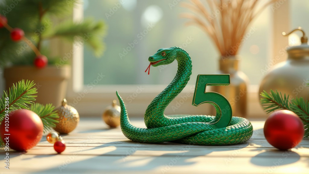 The numbers of 2025 are in the shape of a green snake, symbolizing the Lunar New Year.